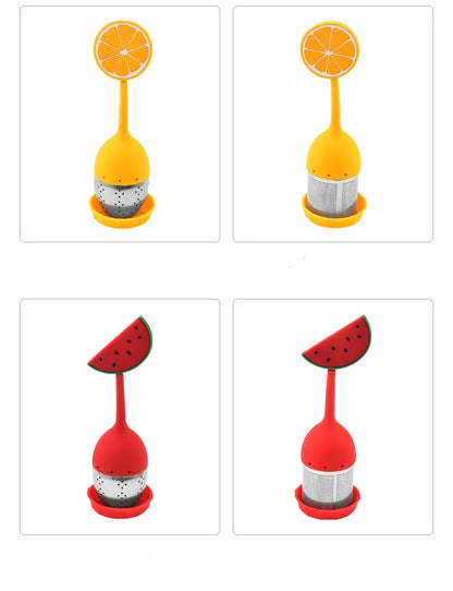 Silicone Handle Tea Infuser Stainless Steel Tea Ball Filter Teapot Cha Coffee Strainer Creative Lemon Orange Shape Spice Sieve