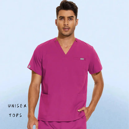 Hospital Nursing Uniform Surgery Scrubs Tops Women Short Sleeved Shirts Dental Clinic Workwear Nurse Blouse Doctor Clothes Black