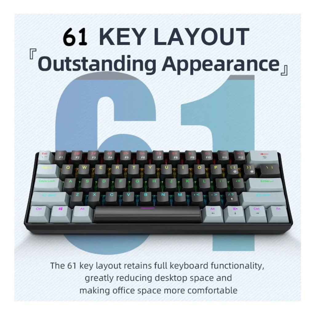 APAYADO K61 Keyboard 60% Portable Wired Mechanical Keyboard Wired 61 Keys Phantom RGB