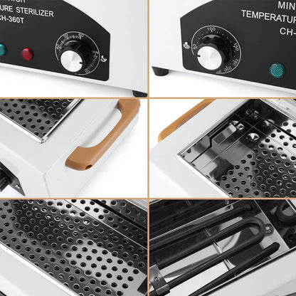 300W Dry Heat Sterilizer with Timer High Temperature Cleaning Box 1.5L for Nail Tools Hair Beauty Metal Tools with Handle