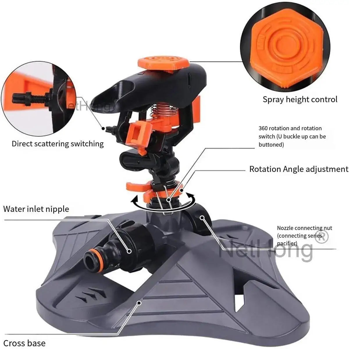 360° Water Sprinkler Lawn Irrigation Automatic Rotating For Garden Watering UK
