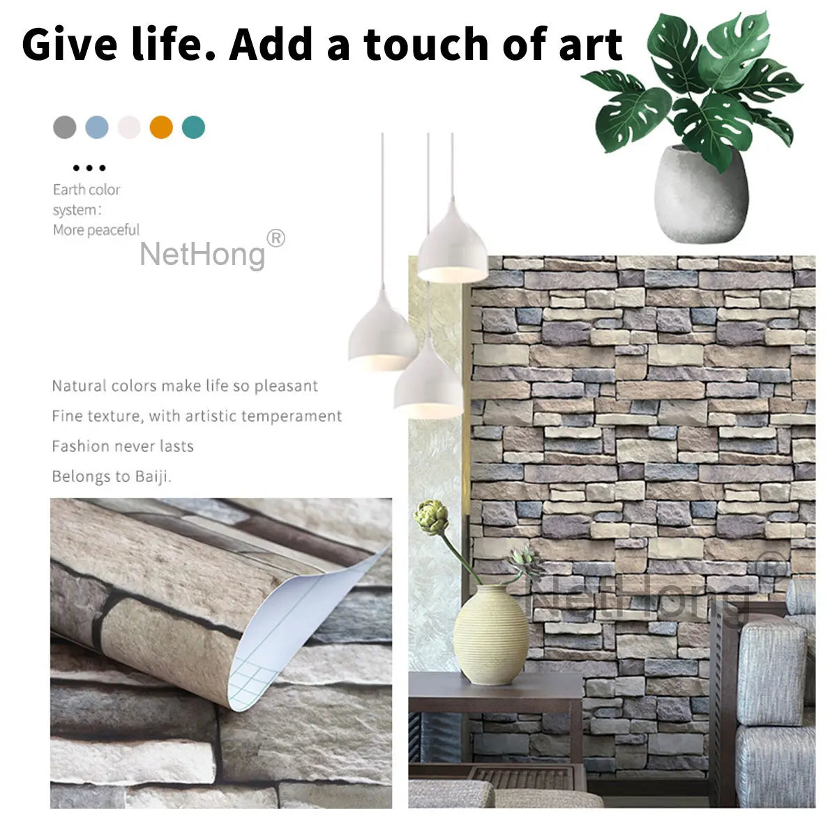 6M Vinyl Yellow bricks Wallpaper Stickers Self Adhesive Paper Waterproof