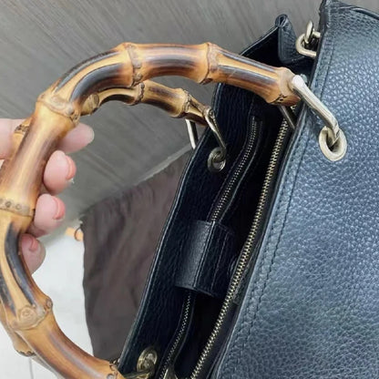 England Style Tote Bags For Women Luxury Designer Handbags Purses 2024 New In PU Lychee Texture Bamboo Handle Underarm Shoulder