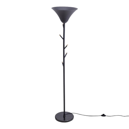 KOMORE Modern Black E14 1-Light Floor Lamp with Coat Rack for Living Room Office, Bedroom, Hallway, Porch