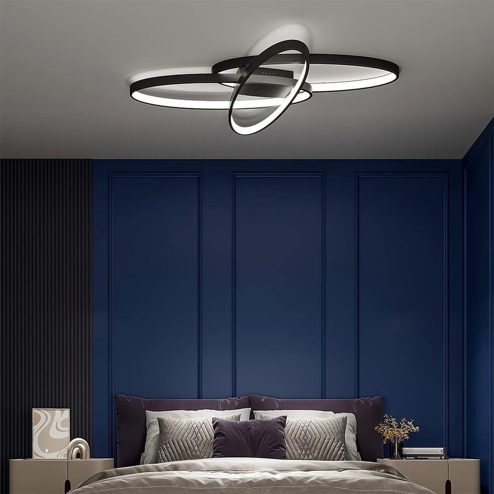 KOMORE Minimalistic Unique Oval LED Semi-Flush Ceiling Light, 76 W Cool White for Office, Living Room, Bedroom, Kitchen, Hallway