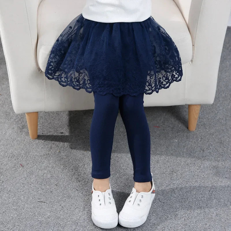 Girls Lace Princess Skirt Leggings - Premium Cotton Blend Pants for Kids Ages 2-6 Years