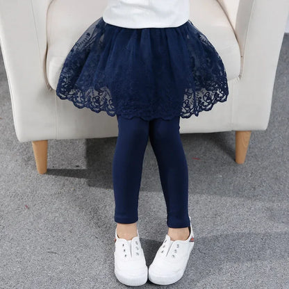 Girls Lace Princess Skirt Leggings - Premium Cotton Blend Pants for Kids Ages 2-6 Years
