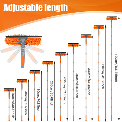 Extendable Window Cleaner Tools Set 2 in 1 Double Sided Window Cleaner Duster Tool 180° Rotatable Long Handle Window Mop