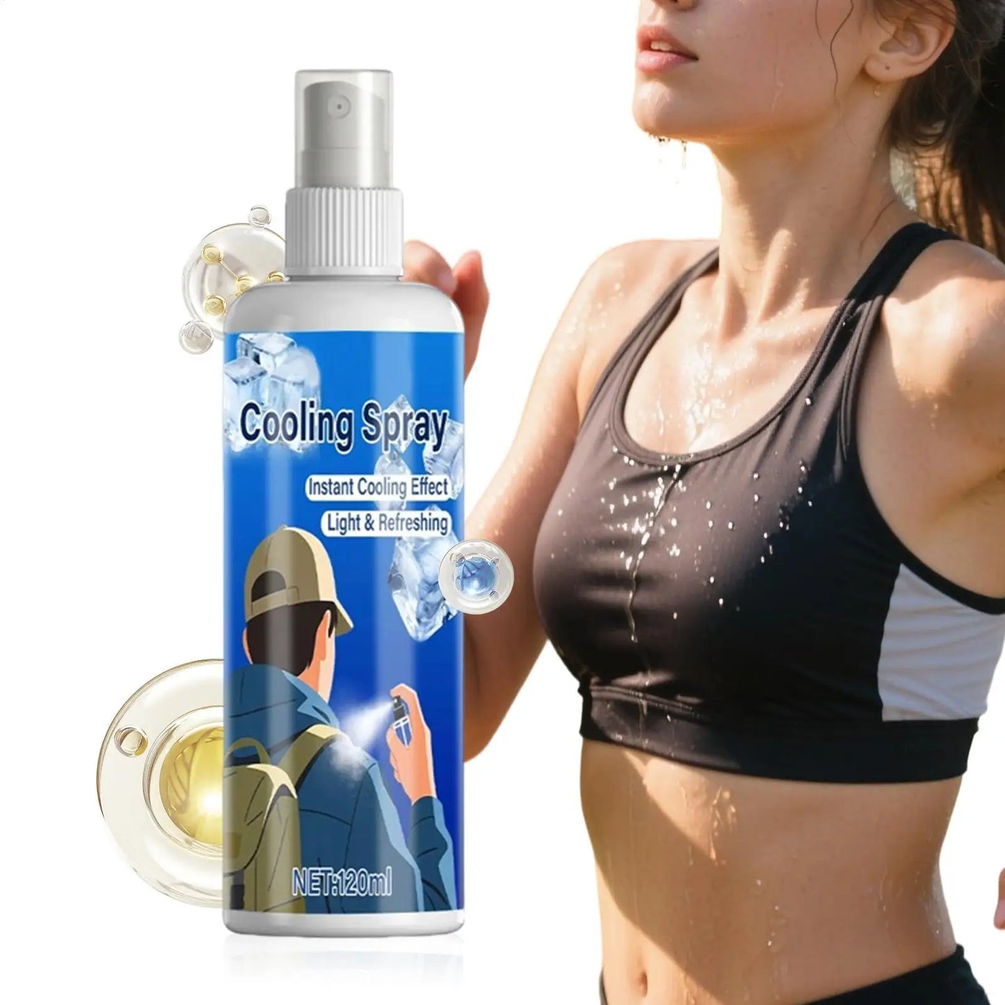 120ml Summer Cooling Spray Portable Ice Feeling Clothing Training Relief Long-lasting Hydrating Cool Spray For Face& Body Bottle