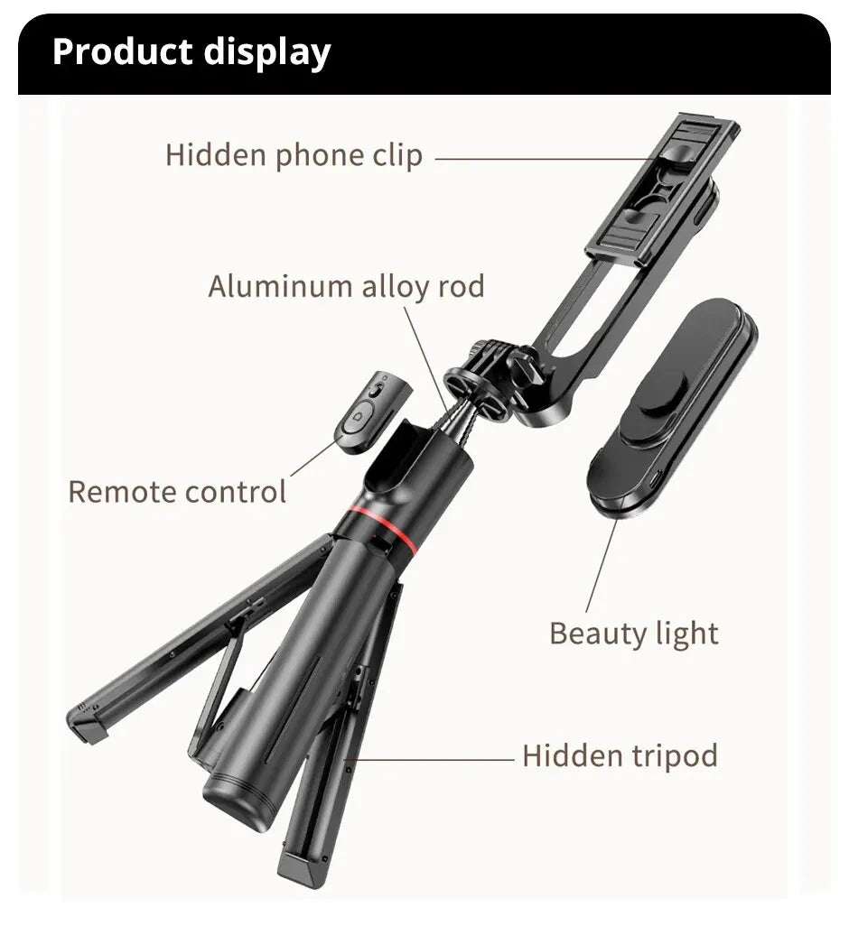 Selfie Stick with Fill Light Tripod with Bluetooth Remote Shutter Retractable Rod for iPhone Xiaomi Huawei for Phone Video Live