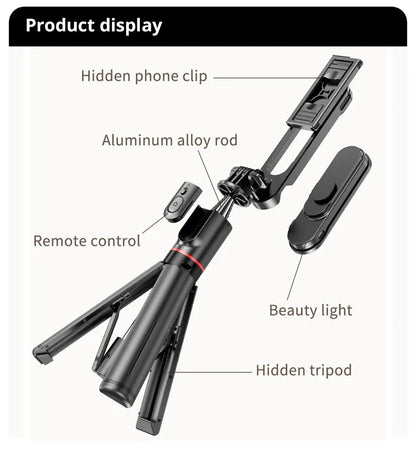 Selfie Stick with Fill Light Tripod with Bluetooth Remote Shutter Retractable Rod for iPhone Xiaomi Huawei for Phone Video Live