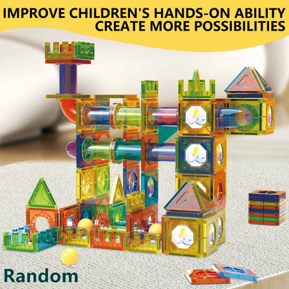 Magnetic Tile Marble Runway Toy Set STEM Educational Building Blocks for Boys and Girls Aged 3+, Great Birthday Gifts Christmas