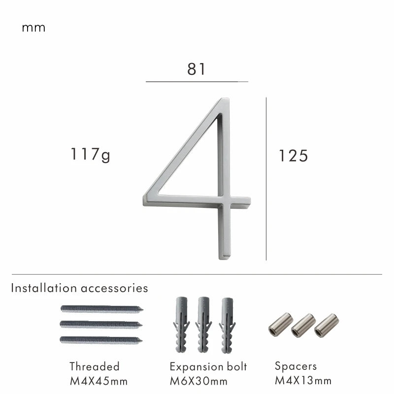 Nurlin 5 inchs 125mm Luxury Address Big House Numbers Modern Gold Black Silver Floating Signage Outdoor Digits Mailbox Sign
