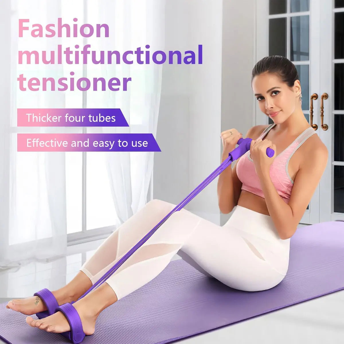 Tension Rope Sit-up Handle Waist Abdomen Exercise Training Elastic Yoga Pedal Puller Resistance Band Fitness Equipment