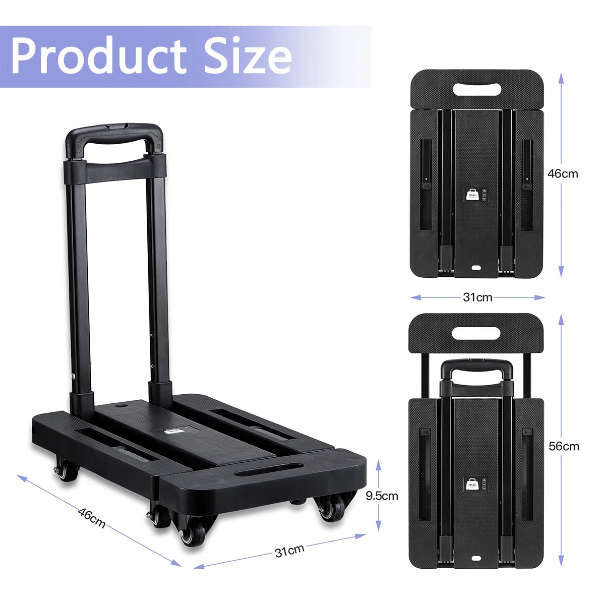 Folding Hand Truck 6 Wheel 200KG Capacity Heavy Duty Trolley Portable Telescopic Handle Cart Luggage Travel Moving Shopping Cart
