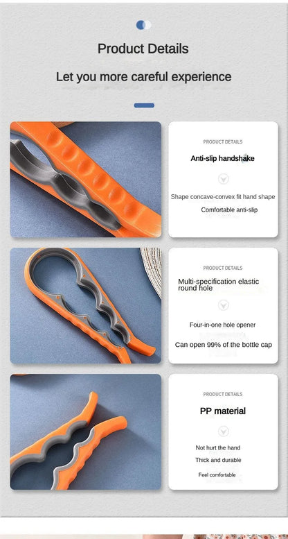 Four-in-One Bottle Opener Kitchen Multi-Functional Can Openers Cans Bottle Opener Non-Slip Labor-Saving Twist Bottle Lid Opener