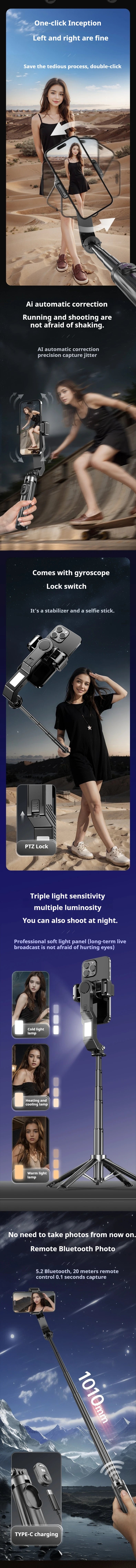 Q31 Single-Axis Stabilizer Selfie Stick Tripod Smart and stable mobile phone holder with Fill Light for Smartphone