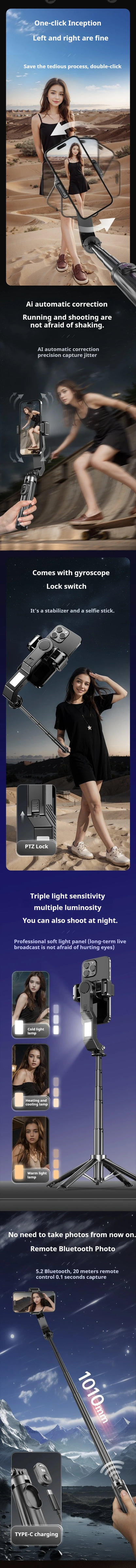 Q31 Single-Axis Stabilizer Selfie Stick Tripod Smart and stable mobile phone holder with Fill Light for Smartphone