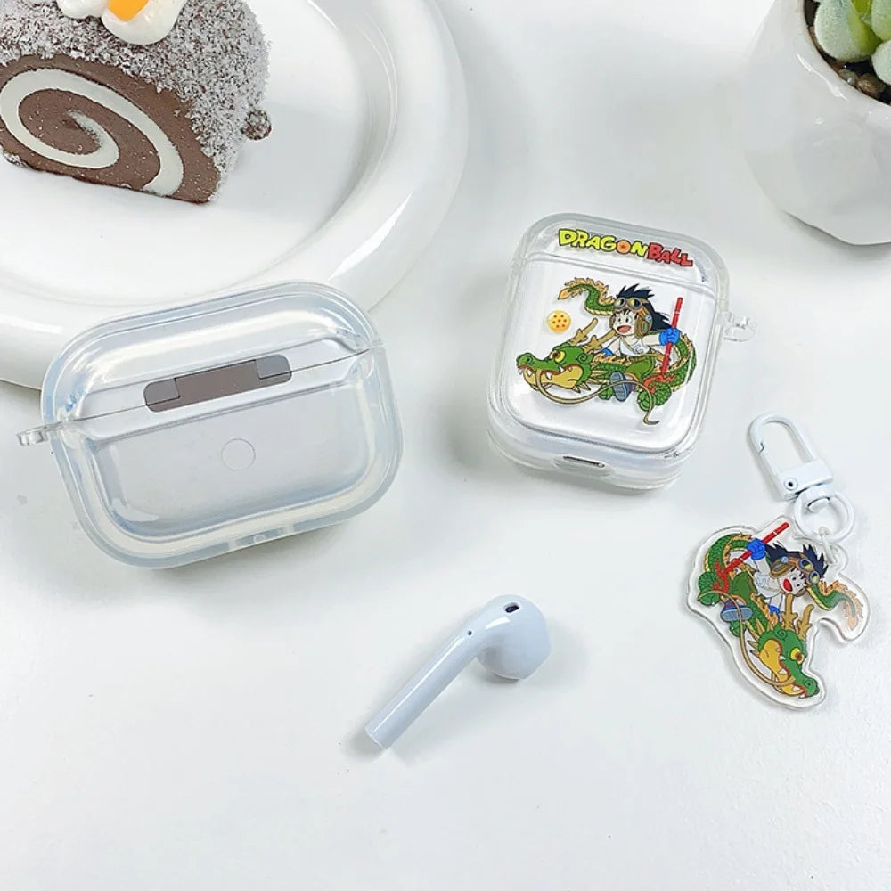 Dragon Ball Z Son Goku Anime Transparent Earphone Case for Airpods 4 1 2 3 Pro 2 Protective Shell with Pendant Headphone Cover