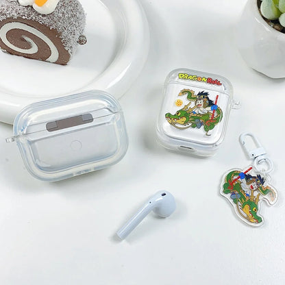 Dragon Ball Z Son Goku Anime Transparent Earphone Case for Airpods 4 1 2 3 Pro 2 Protective Shell with Pendant Headphone Cover