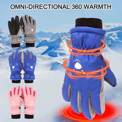 Winter Children Boys Girls Cute Cartoon Non-slip Thick Warm Sports Mittens Kids Ski Gloves Waterproof