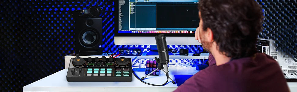 Maono AM200-S1 Sound Card Microphone Set MaonoCaster Audio Interface with Condenser Mic for Live Streaming,Recording,PC\Phone