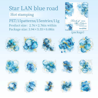 15 Pcs Creative Watercolor smudging hot stamping Stickers hand tent DIY Stick Labels Scrapbooking Material Junk Journal Supplies