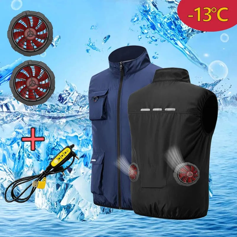 Summer Cooling Fan Workwear, Unisex Short Sleeve, Outdoor Sun Protection & Cooling Vest with Built-in Fans
