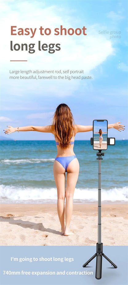 MEUYAG Wireless Selfie stick Tripod With Fill Light Bluetooth Shutter Remote Control Portable Foldable Monopod For Smart Phone