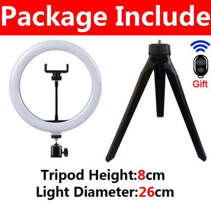 26/33cm LED Selfie Ring Light Dimmable Photography Fill Lighring with 50cm Tripod & Remote Control For Youtube Phone Video Live