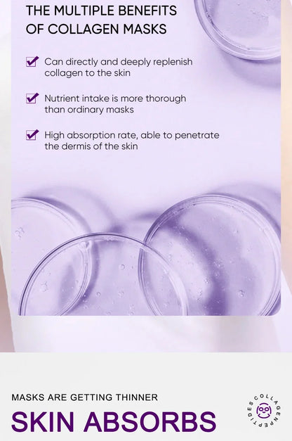 Collagen Anti Wrinkle Facial Mask Anti Aging Fade Fine Lines Firm Skin Moisturizing Brightening Smooth SkinCare Korean Cosmetics