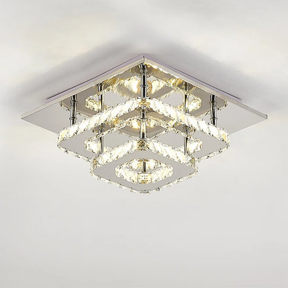 KOMORE Square Multiple-size Glamourous Crystal LED Ceiling Light, Cool White / Stepless Dimming for Office, Living Room, Bedroom