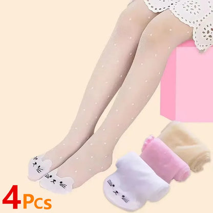 1/4Pcs/Lot Summer Spring Candy Color Cartoon Girls Pantyhose Ballet Dance Tights For Kids Stocking Children Velvet Pantyhose