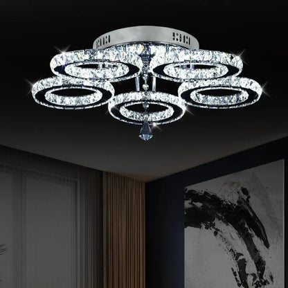 Modern K9 Crystal Led Rings Ceiling Lamp Chandelier Pendant Light Dimmable Luminaire Bedroom Living Dining Room Decor Fixture