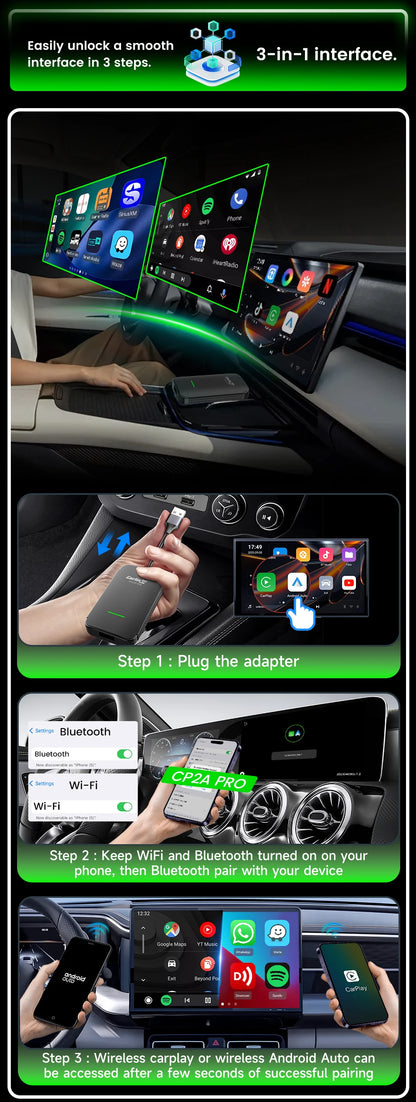 Carlinkit Android 12 CP2A Pro CarPlay Wireless Android auto Wireless Adapter Support Wired CarPlay Netflix YouTube TikTok Wifi