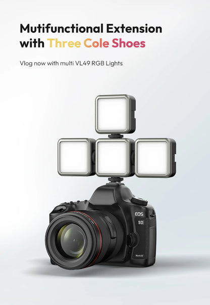 Ulanzi VL49 RGB Camera Light LED Video 2500K-9000K 800LUX Magnetic Mini Fill Light 3 Cold Shoe 2000mAh Type-C for Youtube