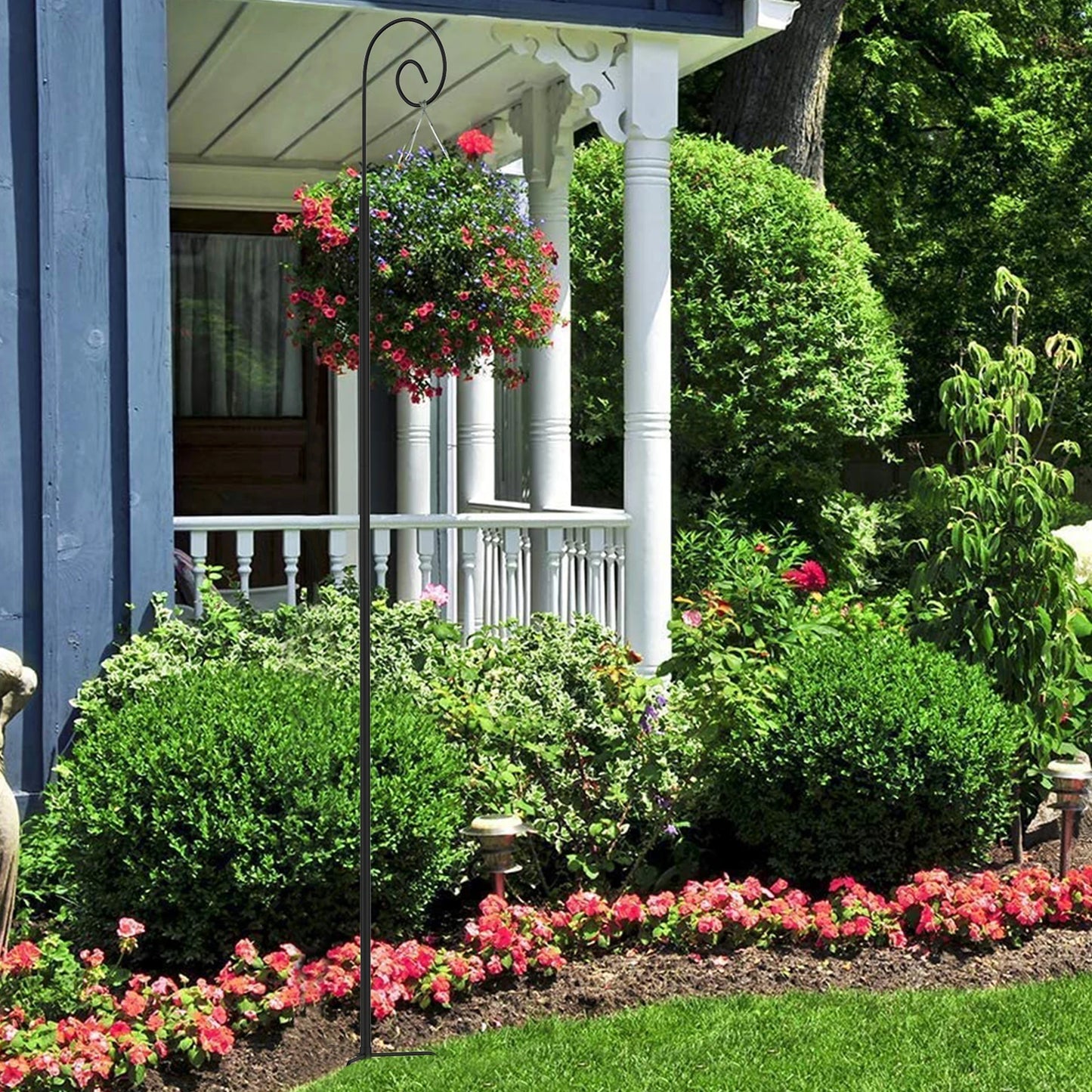 Hohe Hirtenstabhaken, Metall-Gartenhaken, 3-teiliger Rohrständer, abnehmbare Vogelfutterstange, Gartenhänger, 2 Stück