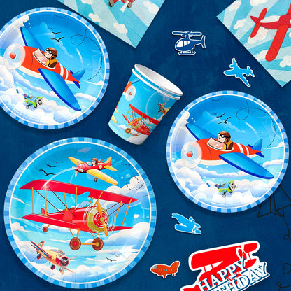 Airplane Birthday Party Decorations,167pcs decorations&Airplane Party Tableware set-Airplane Plates Napkins Cups TableCloth etc