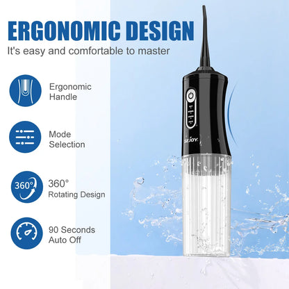 Sejoy Electric Water Flosser 200ML Water Tank Tooth Clean Machine USB Rechargeable Dental Irrigator 4 Cleaning Modes Timing