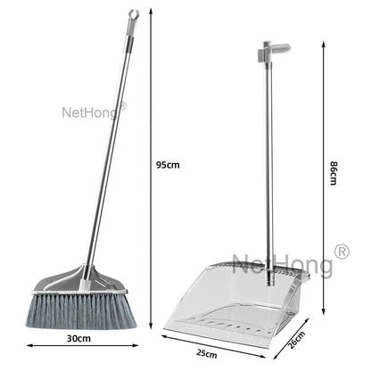 Long Handled Dustpan And Brush Set Strong Handle Dust Pan &Broom Upright Sweeper