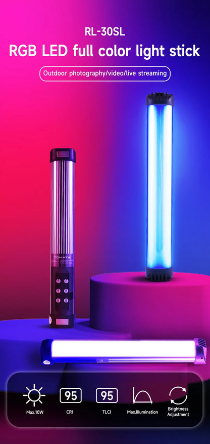MIAOTU Handheld RGB Colorful Stick Light 30CM Handheld LED Light Wand CRI 95+ 2500K-9000K Photography Studio Lamp