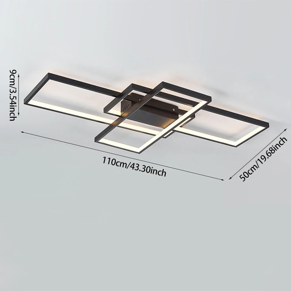 KOMORE Neutral Style Rectangular LED Semi Flush Ceiling Light, Cool White / Stepless Dimming for Office, Living Room