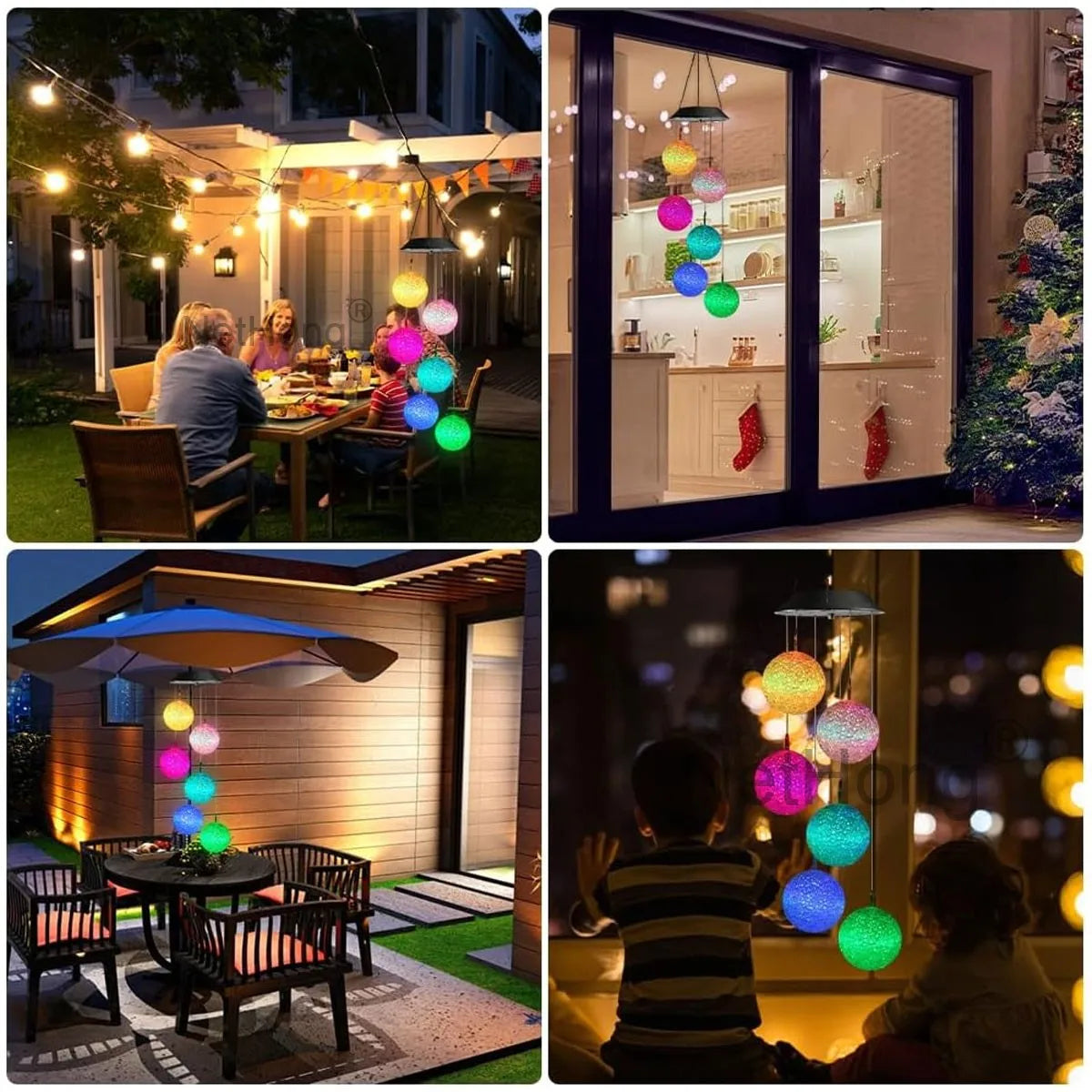 Outdoor Wind Chime Solar Power LED Decorative Light Hanging Colour Changing Lamp