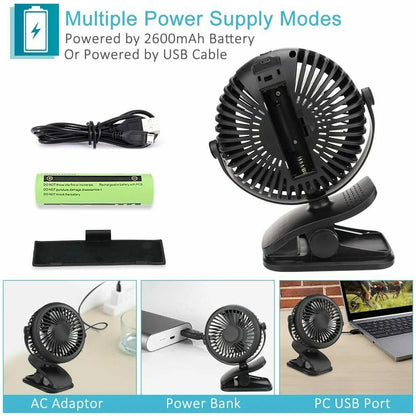 Clip On Fan USB Rechargeable Mini Coog Desk Baby Stroller Portable Handheld