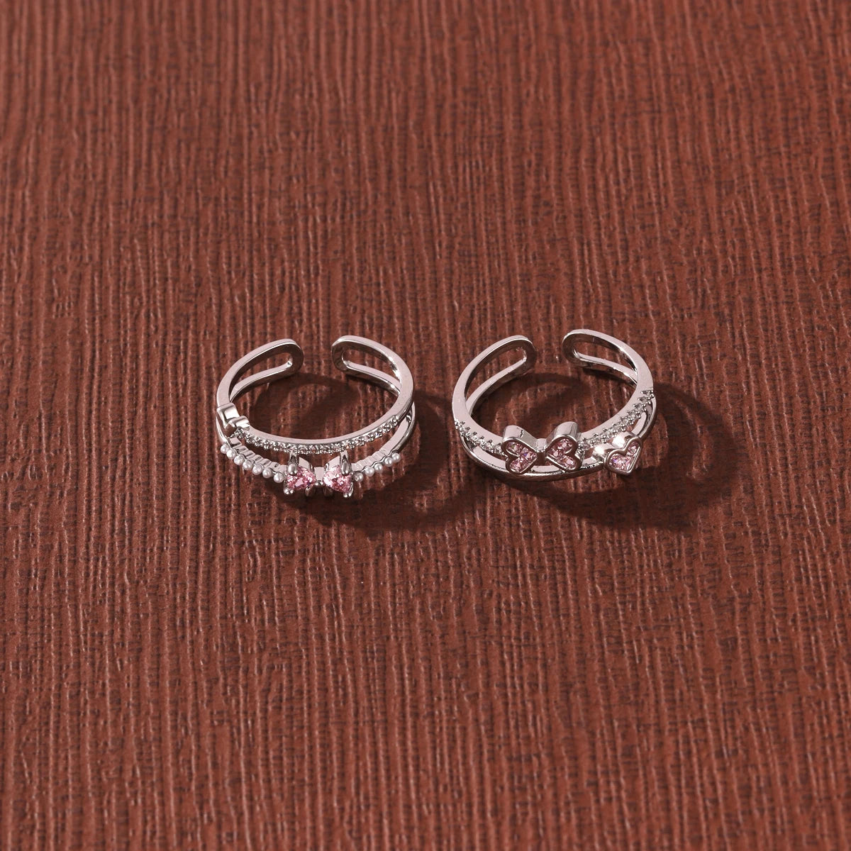 Pink Zircon Bow Heart Rings For Women Gold Plated 18K Plated Adjustable Heart Ring 2026 Trend Wedding Aesthetic Jewelry Gift