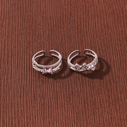 Pink Zircon Bow Heart Rings For Women Gold Plated 18K Plated Adjustable Heart Ring 2026 Trend Wedding Aesthetic Jewelry Gift