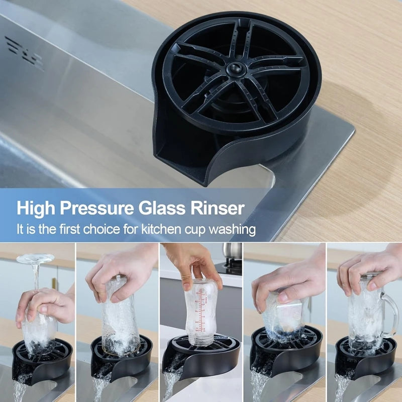 Faucet Glass Rinser High Pressure Automatic Rotating Spout Pull Out Spray Head Bottle Washer Glass Cup Cleaner Sink Attachment