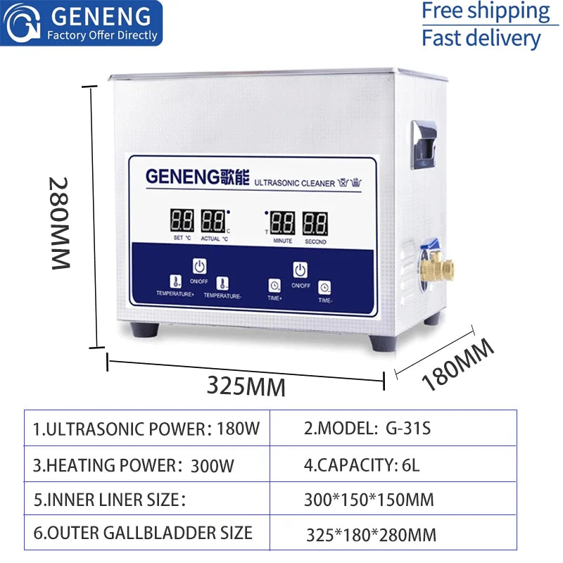 GENENG Ultrasonic Cleaner Ultrasound  Bath Dental Ultra Sonic Cleaning Machine 1.3L/2L/3.2L/6.5L/10L/15L/22L/30L