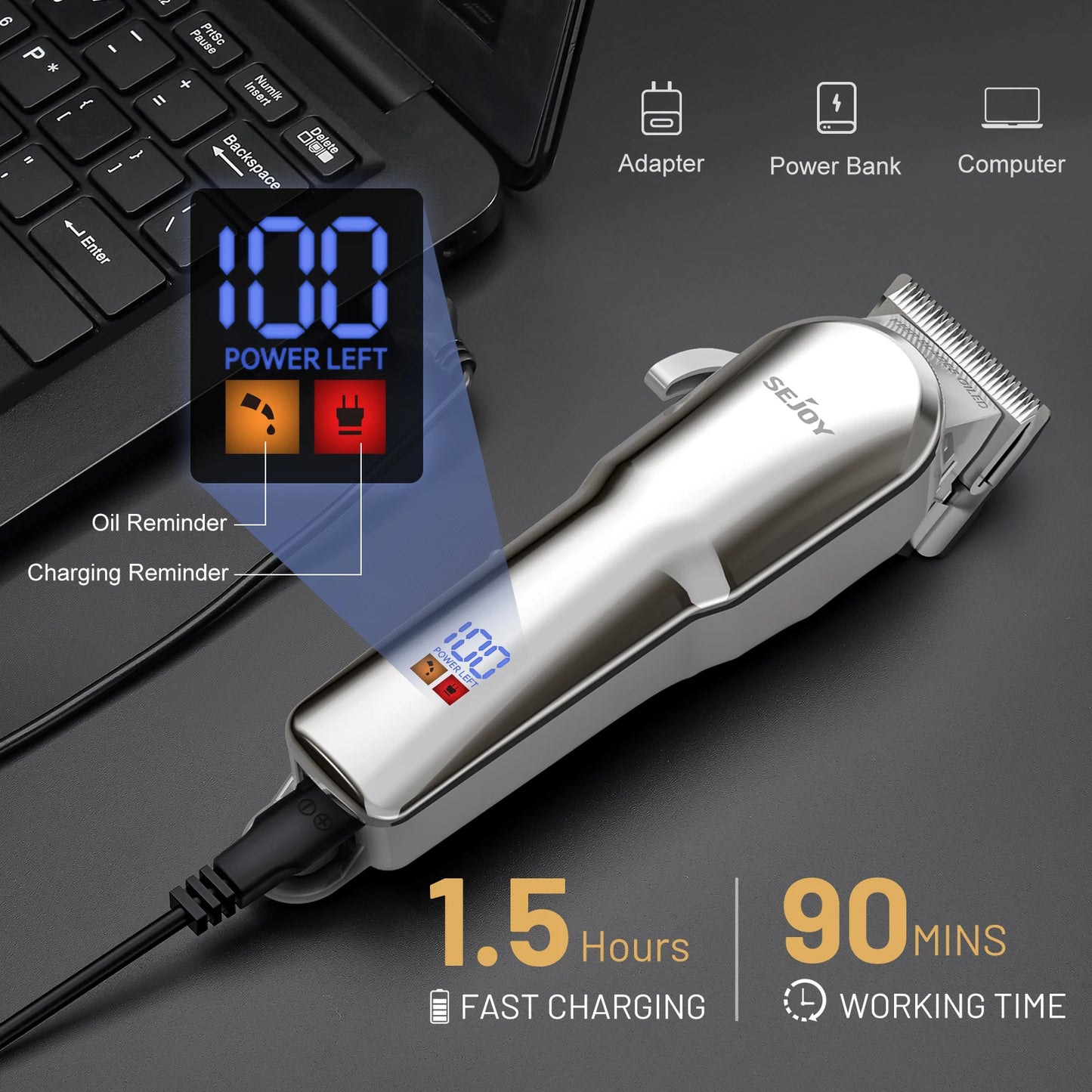 Sejoy Professional Hair Cutting Machine Hair Cutting Kit Cordless Barber Clipper Set with LED Display Hair Clippers for Men