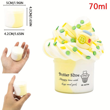 2.37oz Fluffy Two-Tone Butter Slime Super Soft Clay Stretchy Non-sticky Party Favors Slime Charms Toys Education Birthday Gifts